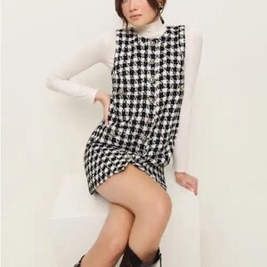 Chic Black and White Houndstooth Dress - Tropez by Reformation
